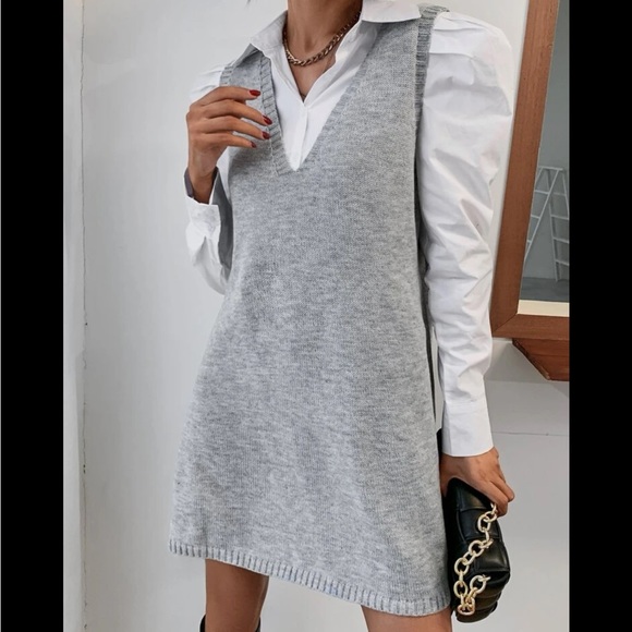 BRAND NEW V-neck Solid Sweater Dress Without Blouse - Picture 5 of 6